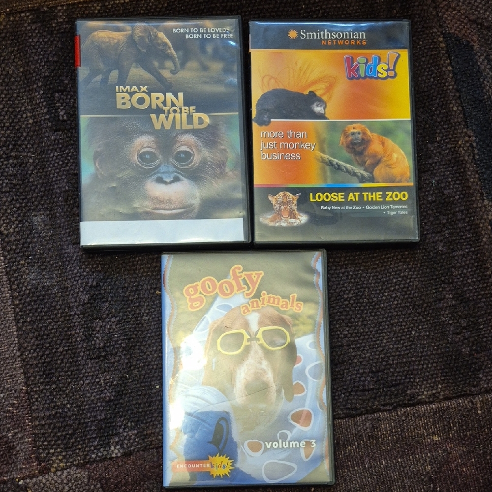 3 kids DVDs Imax Born To Be Wild Smithsonian Zoo Goofy Animals HOMESCHIOL LOT